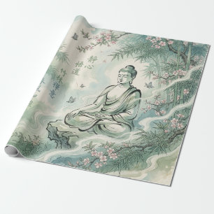 Meditierender Buddha-Bambus-Tusche-Kunst Geschenkpapier