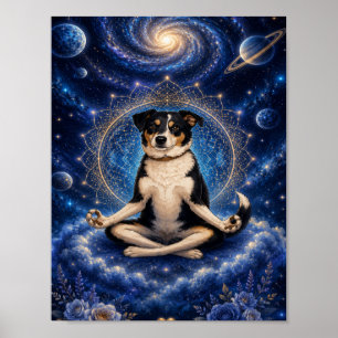 Meditierender Dreifarbenhund Kosmisches Zen Yoga M Poster