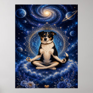 Meditierender Dreifarbenhund Kosmisches Zen Yoga M Poster