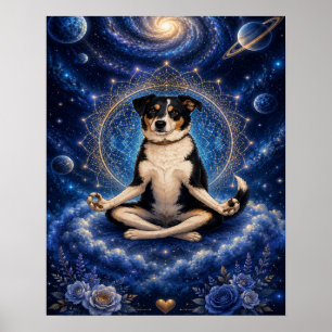 Meditierender Dreifarbenhund Kosmisches Zen Yoga M Poster