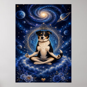Meditierender Dreifarbenhund Kosmisches Zen Yoga M Poster