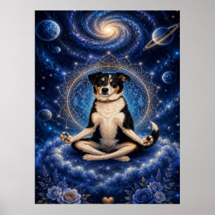 Meditierender Dreifarbenhund Kosmisches Zen Yoga M Poster