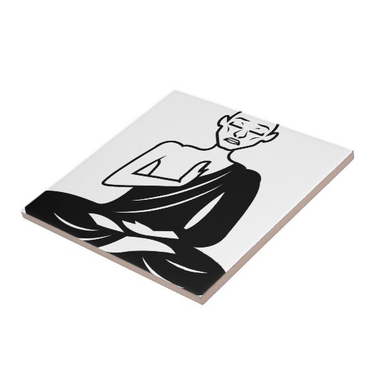 Meditierender Schwarzweiss-Mönch Fliese (Seite)