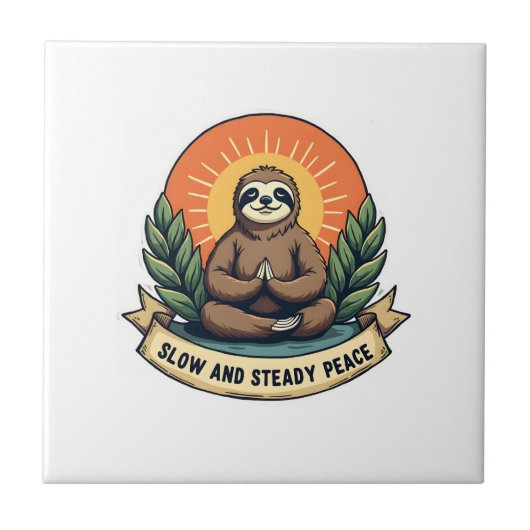 Meditierendes Faultier Vintage Entspannter Humor D Fliese (Vorderseite)