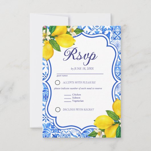 Meditterranean Wedding with italian Tiles RSVP Karte (Vorderseite)