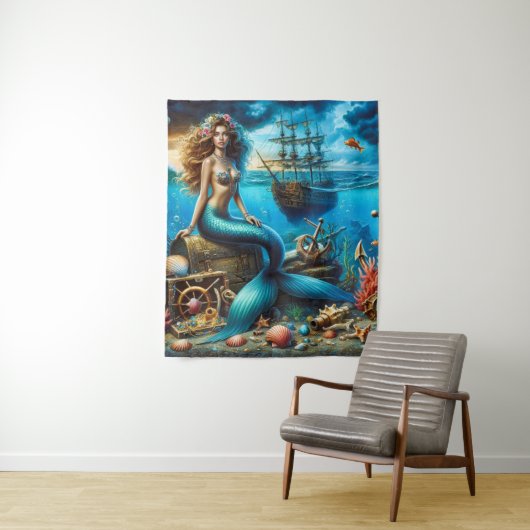 Medium (50" x 60") Bänder Mermaid Wandteppich (Beispiel)