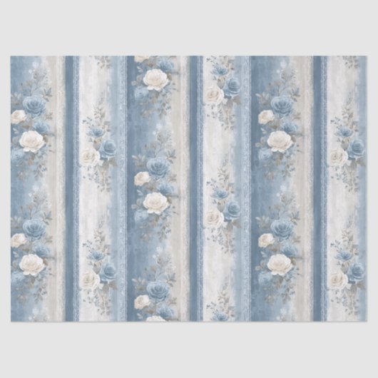 Medium Baby Blue Strip & Lace Seidenpapier (Vorderseite)