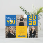 Medium Blue & Gold 3 Foto Abschluss Vielen Dank Einladung (Stehend Vorderseite)