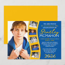 Medium Blue Gold Foto Filmstrip Grad Bekanntgabe Einladung