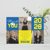 Medium Blue & Yellow 3 Foto Abschluss Vielen Dank Einladung (Stehend Vorderseite)