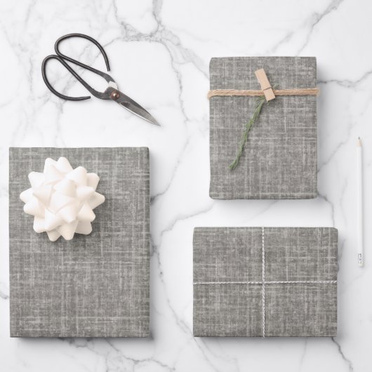 Medium Gray Linen Geschenkpapier Set (Vorderseite)