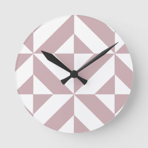 Medium Mauve Geometric Deco Cube Pattern Runde Wanduhr