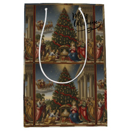 Medium Nativity Santa Christmas Gift Bag Mittlere Geschenktüte