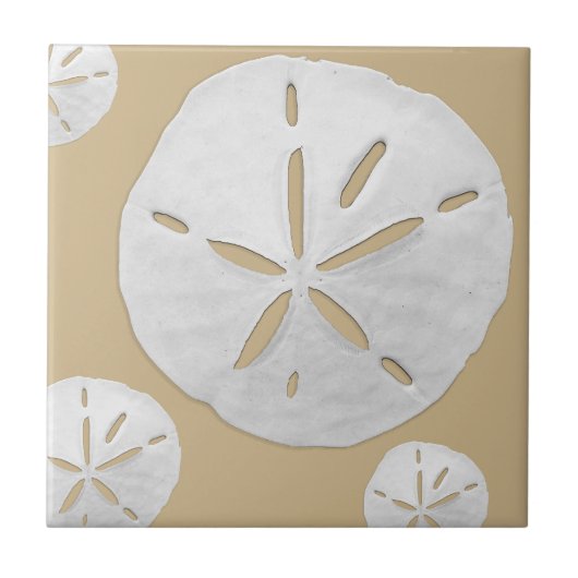 Medium Tan & White Tropical Beach Sand Dollar Fliese (Vorderseite)
