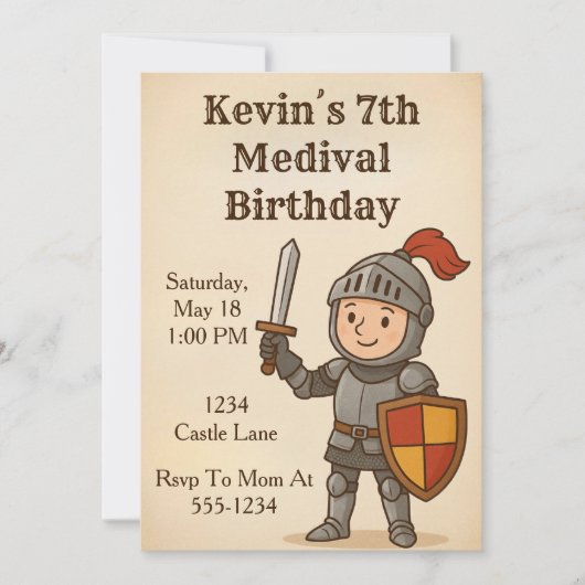 Medival Knight Birthday Einladung (Vorderseite)