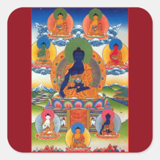 Medizin Buddha tibetische buddhistische Kunst Quadratischer Aufkleber