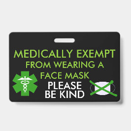 Medizinisch von Gesichtsmasken-Abzeichen ausgenomm Ausweis