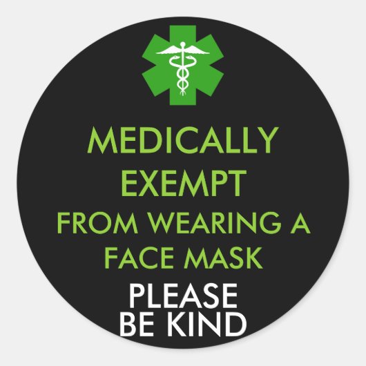Medizinisch von Gesichtsmasken ausgenommen Runder Aufkleber (Vorderseite)