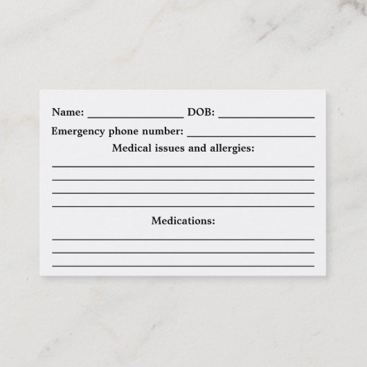 Medizinische Alarm Identifikation - kundengerecht Visitenkarte (Rückseite)