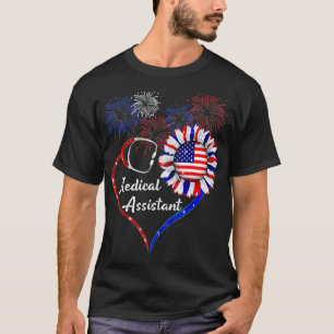 Medizinische Assistentin Sonnenblume American Flag T-Shirt