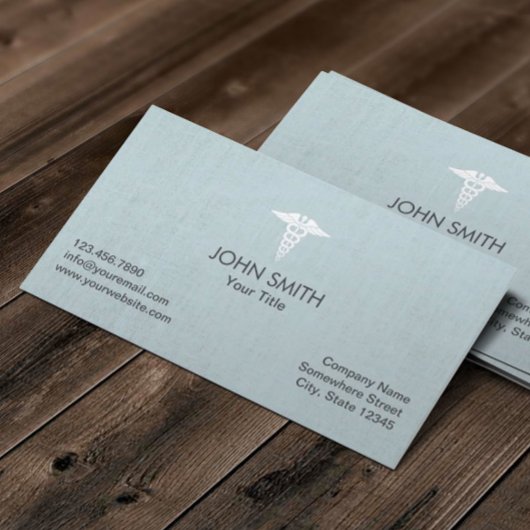 Medizinische Caduceus Symbol Imitate Linen Light B Visitenkarte