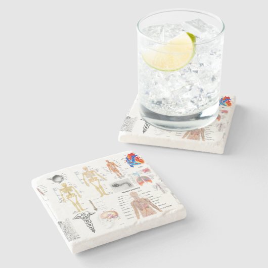 Medizinische Diagramme in voller Farbe Steinuntersetzer (Seitenansicht)