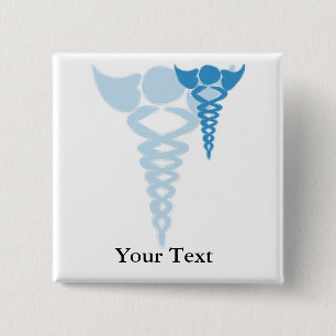 Medizinische Geschenke des blauen Caduceus Button