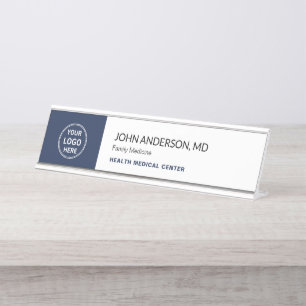 Medizinische Gesundheitsklinik Arzt Navy Weiß Schreibtischnamensplakette