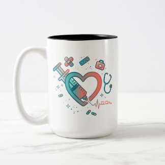 Medizinische Herz-Spritze-Doodle-Grafik Zweifarbige Tasse