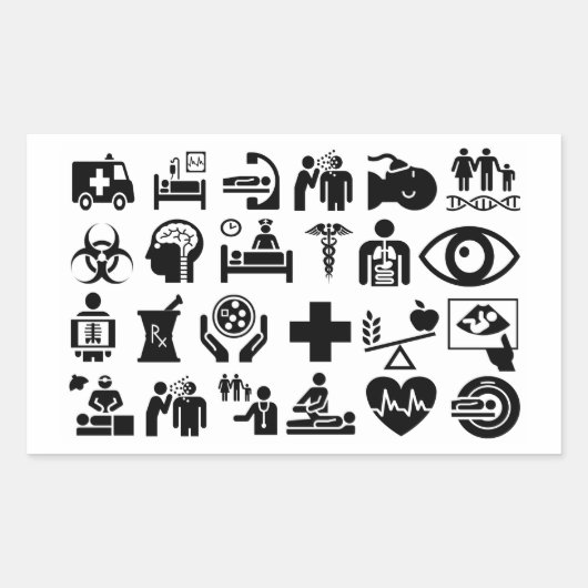Medizinische Icons fett schwarz-weiß Rechteckiger Aufkleber (Vorderseite)
