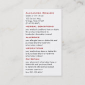 Medizinische Identifikations-Notkarten Visitenkarte (Rückseite)