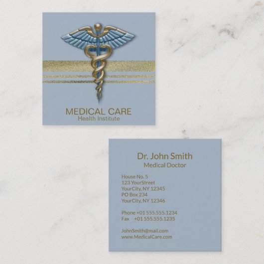 Medizinische Imitate Goldfolie Streifen Caduceus L Quadratische Visitenkarte (Vorne/Hinten)