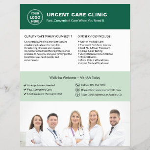 Medizinische Klinik Notfallversorgung Grünes Logo  Flyer