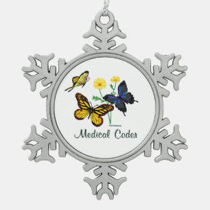 Medizinische Kodierer-Schmetterlinge Schneeflocken Zinn-Ornament