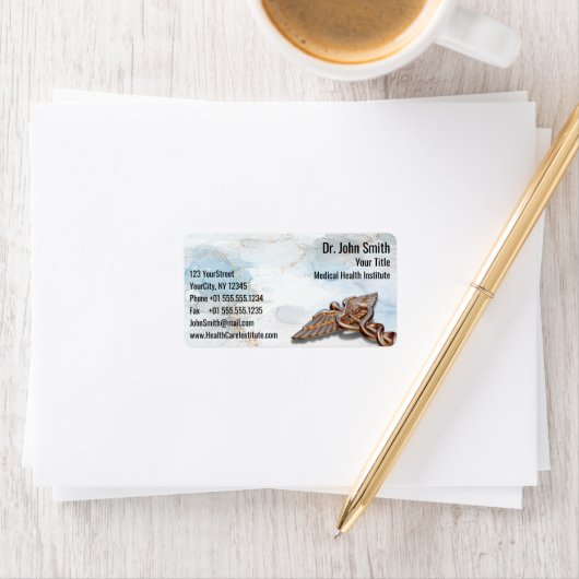 Medizinische Kupfer-Rose Caduceus Gold Luxus-Marmo Adressaufkleber (Insitu)