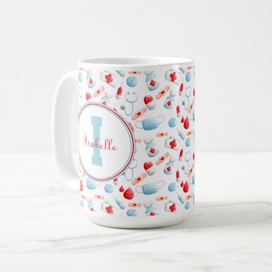 Medizinische Muster Mit Monogramm Krankenschwester Kaffeetasse (Vorderseite Links)