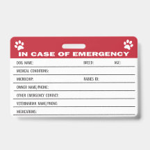 Medizinische Notfallkarte für Hunde