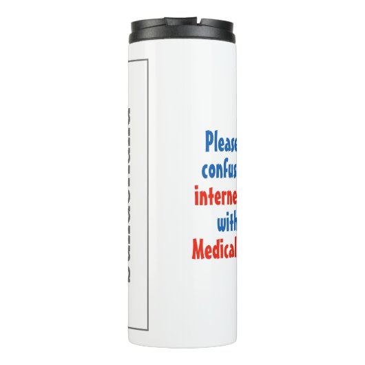 Medizinische Online-Diagnose und ein qualifizierte Thermosbecher (Rückseite)