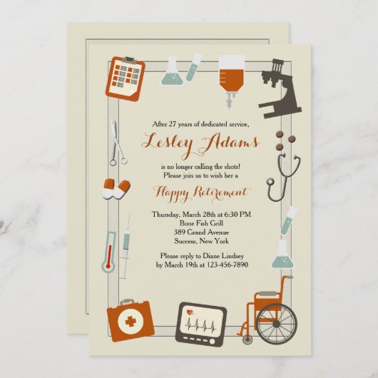 Medizinische Rahmen-Ruhestands-Party Einladung (Vorne/Hinten)