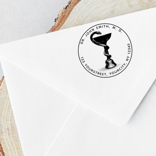 Medizinische Schlangenhühnerei Runde Rücksendeadre Gummistempel