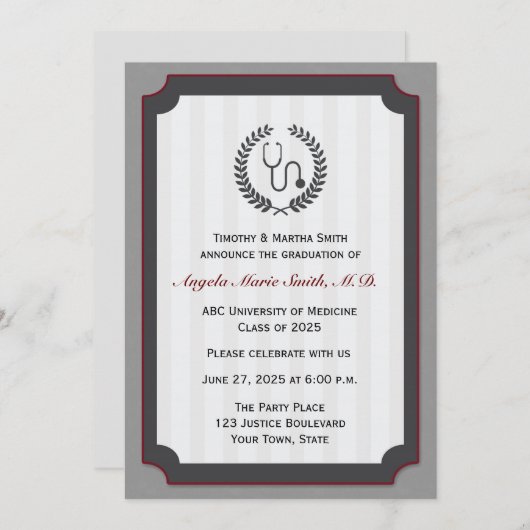 Medizinische SchulAbschluss-Karte Einladung (Vorne/Hinten)