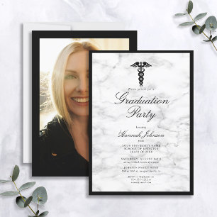 Medizinische Schule Schwarz-weiß Marble Foto Absch Einladung