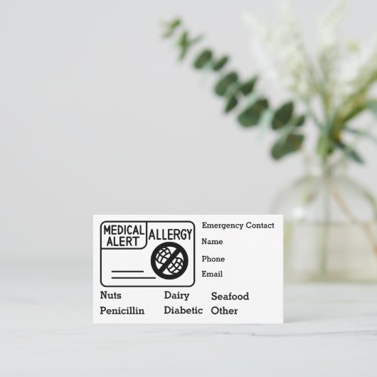 Medizinische WarnAllergie - Persönliche Notfallbeh Visitenkarte (Stehend Vorderseite)