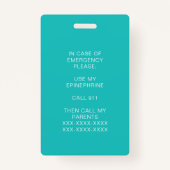 Medizinische Warnmeldung - Kontakt Ausweis (Rückseite)