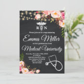 Medizinischer Abschluss der Universität Boho Flora Einladung (Stehend Vorderseite)