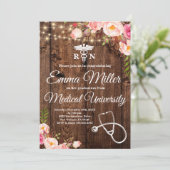 Medizinischer Abschluss der Universität Boho Flora Einladung (Stehend Vorderseite)