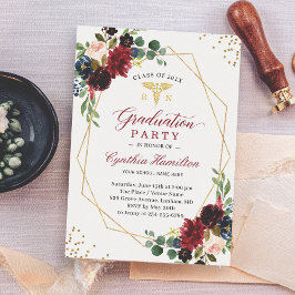 Medizinischer Abschluss für Navy Red Floral Gold S Einladung
