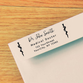 Medizinischer Asclepius Moderne Script-Rücksendead Permastempel