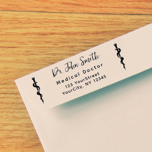 Medizinischer Asclepius Moderne Script-Rücksendead Permastempel