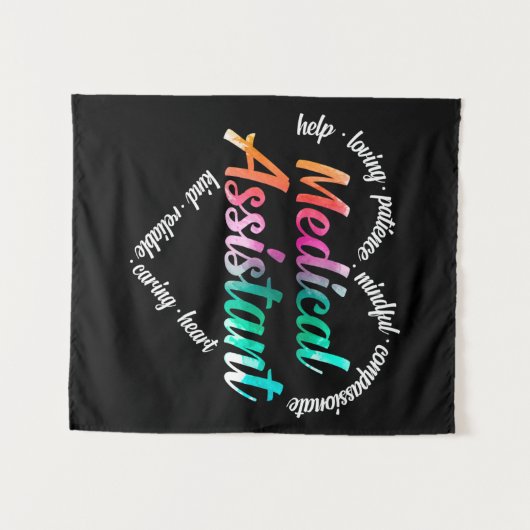 Medizinischer Assistent für Herz Word Cloud Waterc Wandteppich (Vorderseite (Horizontal))